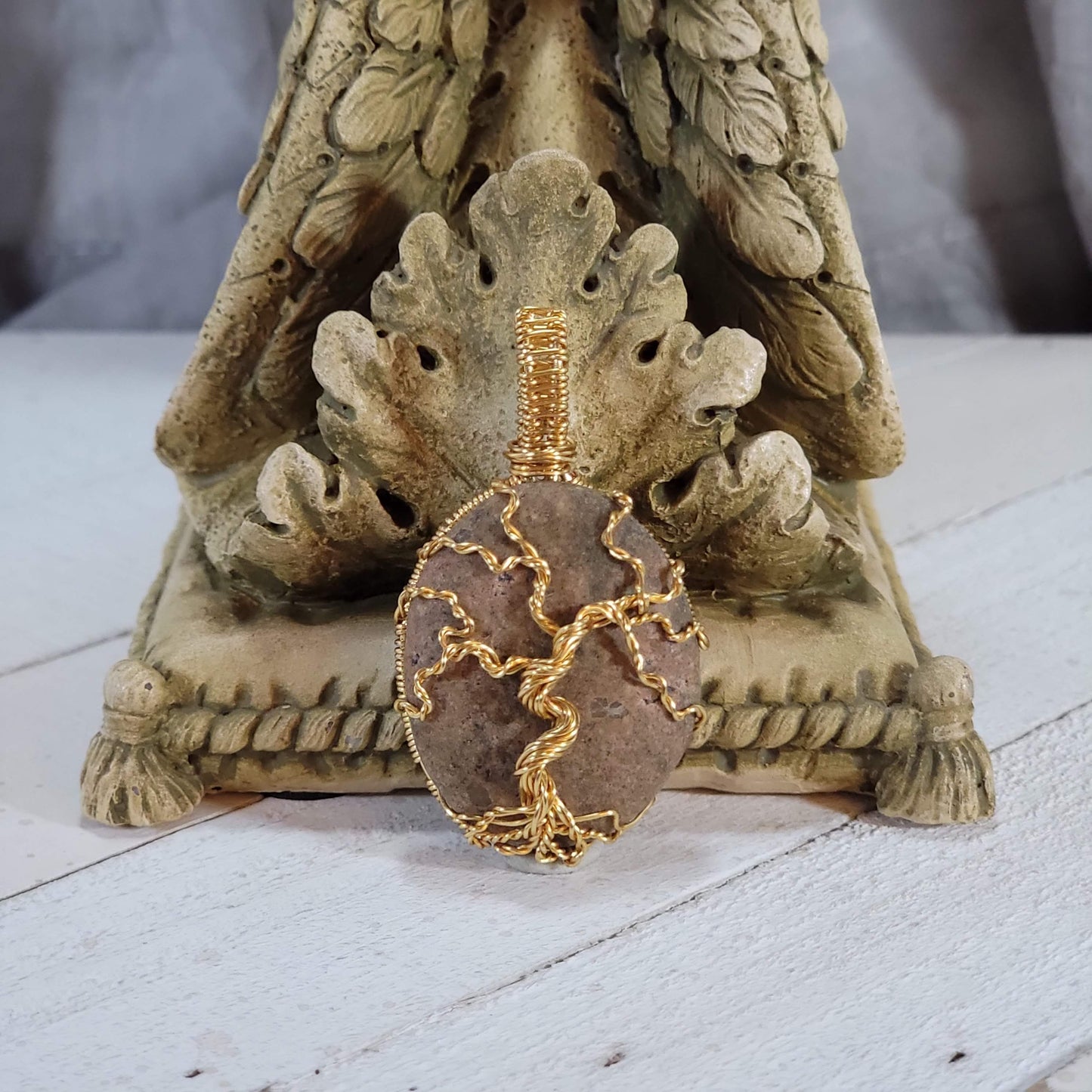 Wire Wrapped Tree of Life Pendant with River Rock