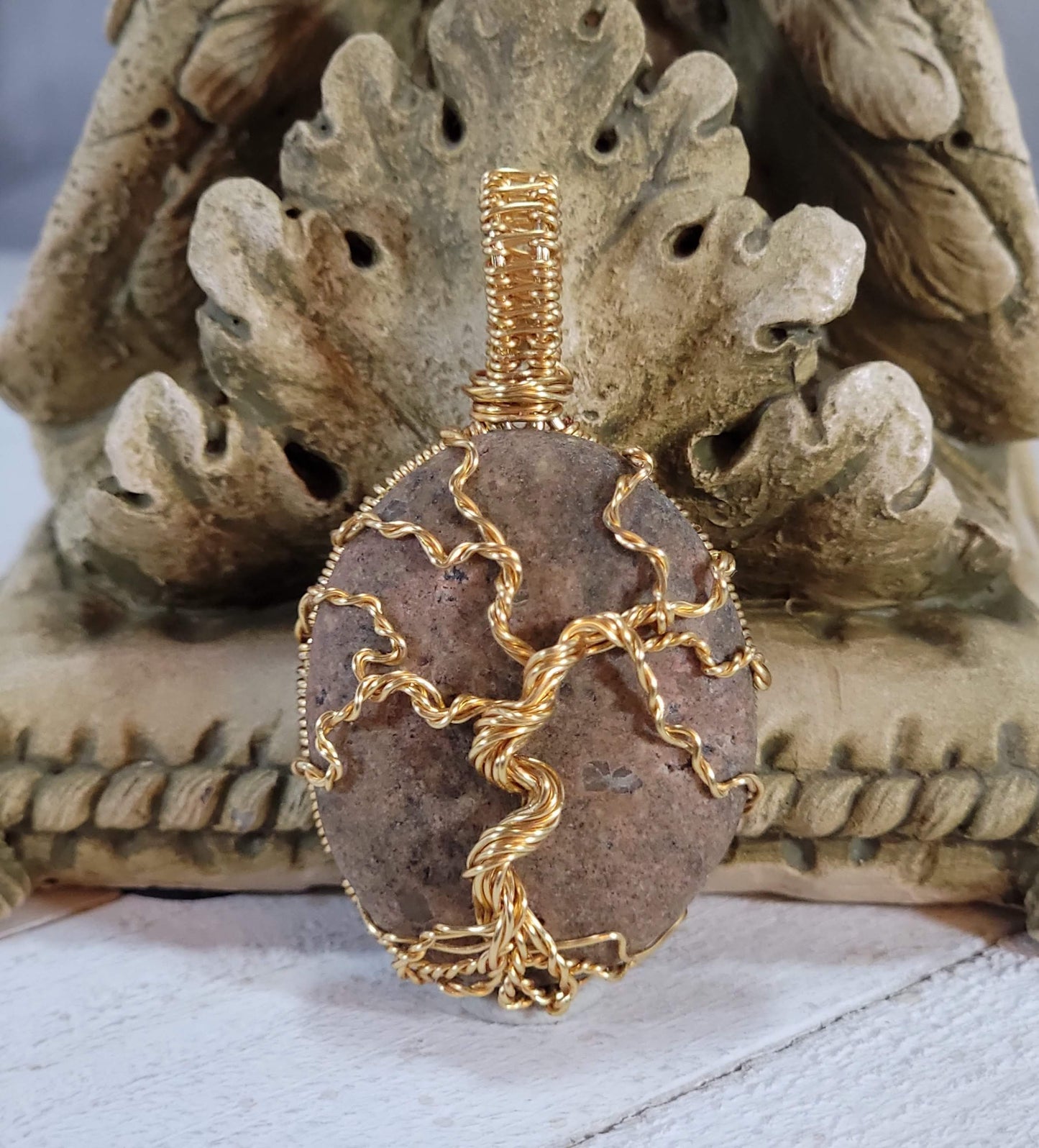 Wire Wrapped Tree of Life Pendant with River Rock