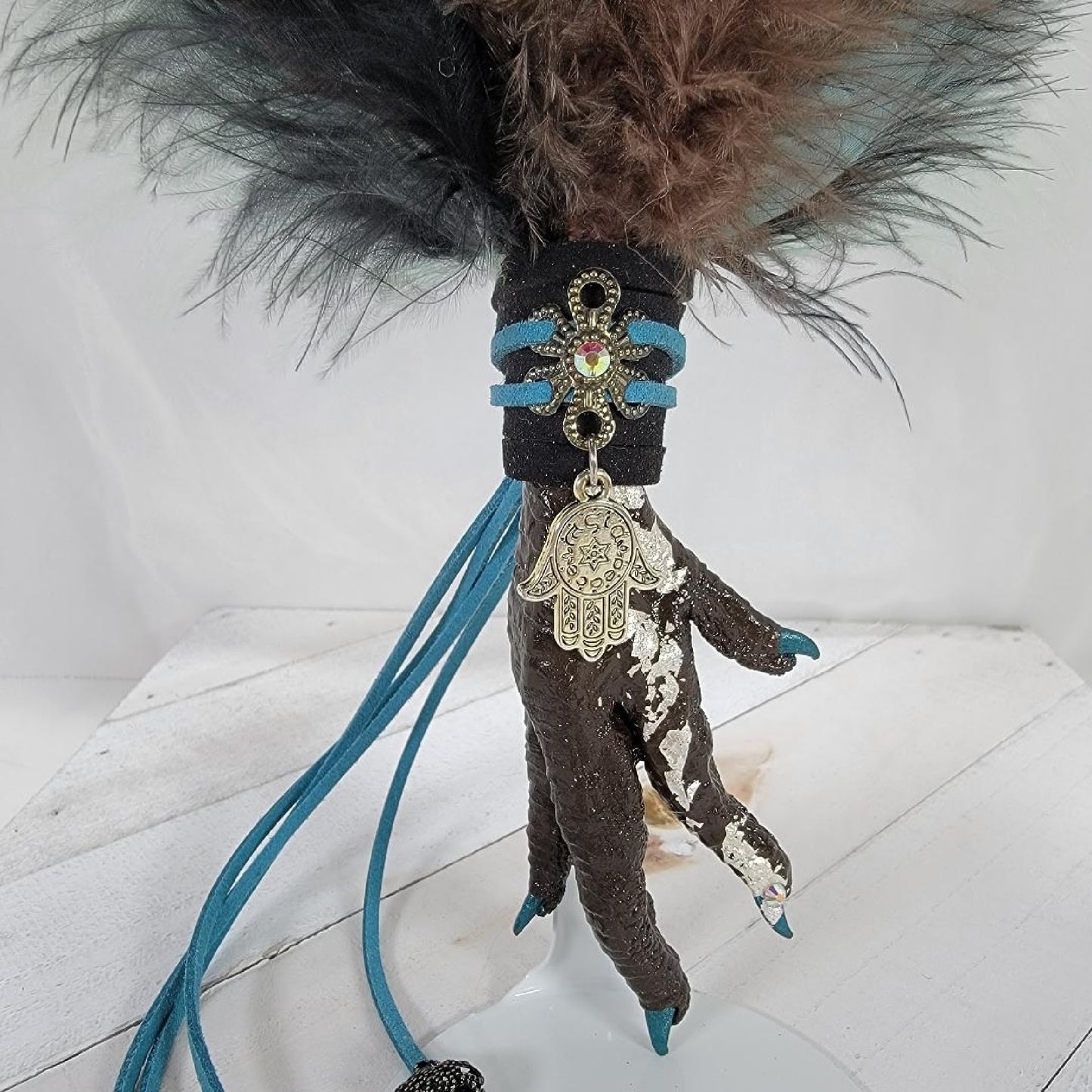 Chicken Foot JuJu Charm - Teal and Brown